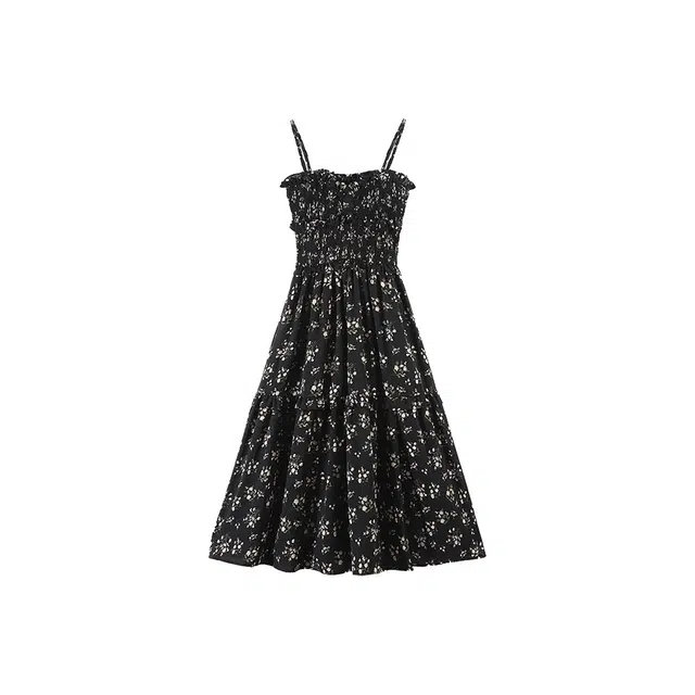 小菊川栗 时尚舒适百搭吊带连衣裙 女款 黑色