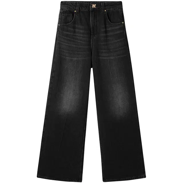 太平鸟 高腰水洗解构阔腿长裤牛仔裤 女款 黑灰