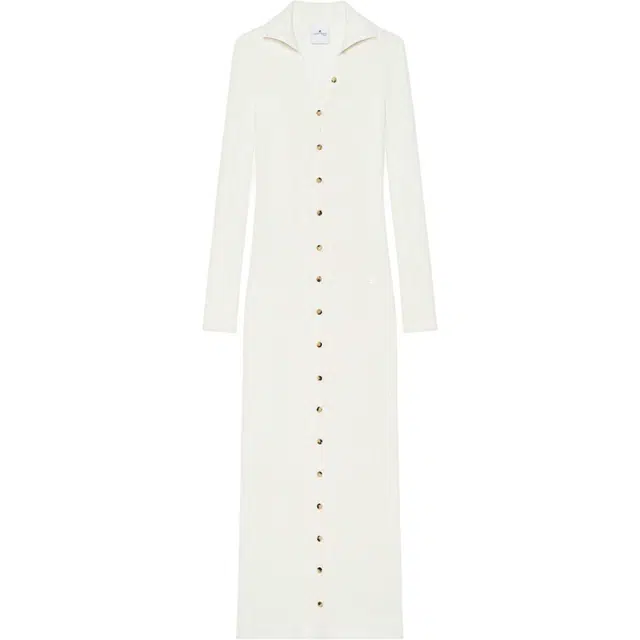 COURREGES SS25 LIGHT RIB CARDIGAN LONG DRESS V Heritage White