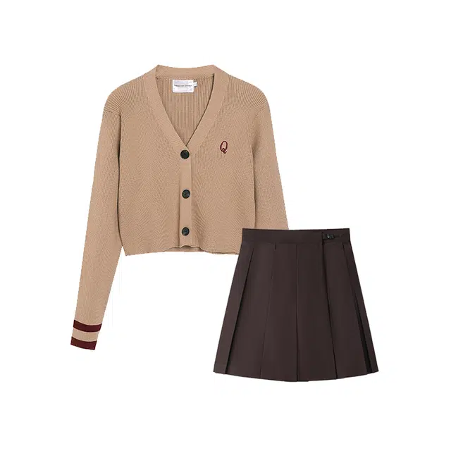 冰淇淋与鲸 开衫毛衣针织衫箱褶裙短款休闲套装 女款