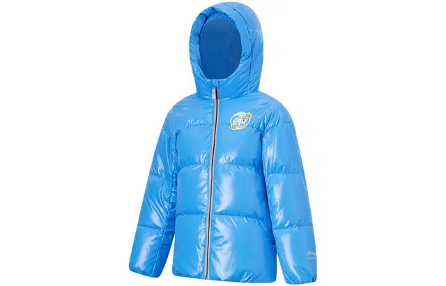 李宁儿童 童装 运动生活系列 卡通印花连帽短款羽绒服 男童 浅钴蓝