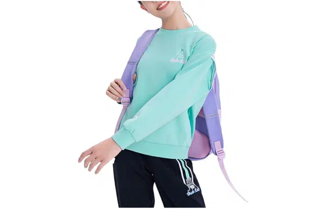 安踏 童装 纯色印花字母圆领长袖卫衣 女童 荧青绿