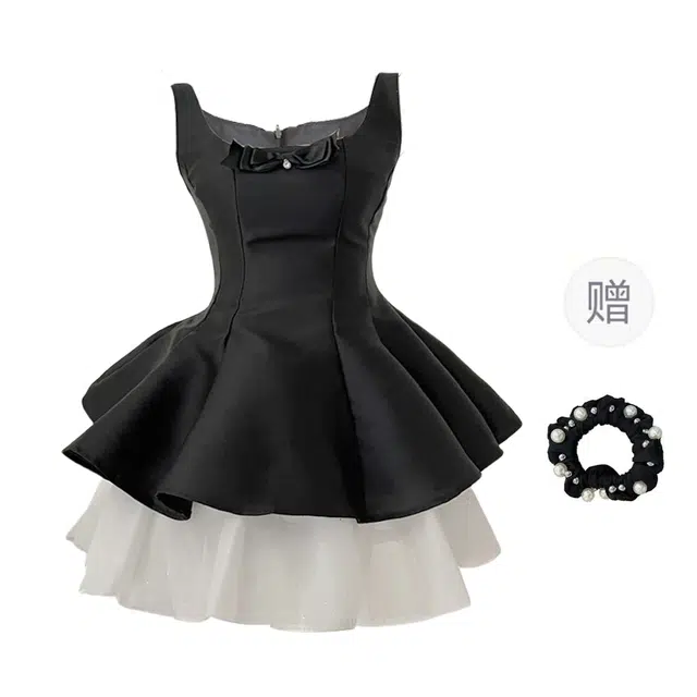 雾闪闪 气质舒适时尚无袖连衣裙 女款 黑色