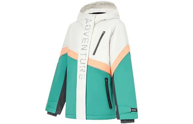 李宁儿童 童装 户外系列 撞色连帽反光宽松夹克棉服 女童 乳白色日落橘青绿色