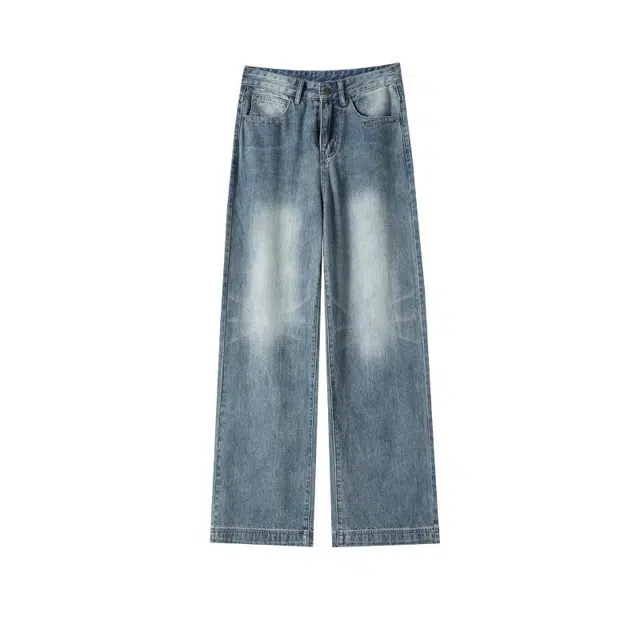 法文箱子 阔腿高腰简约牛仔裤 女款 复古蓝