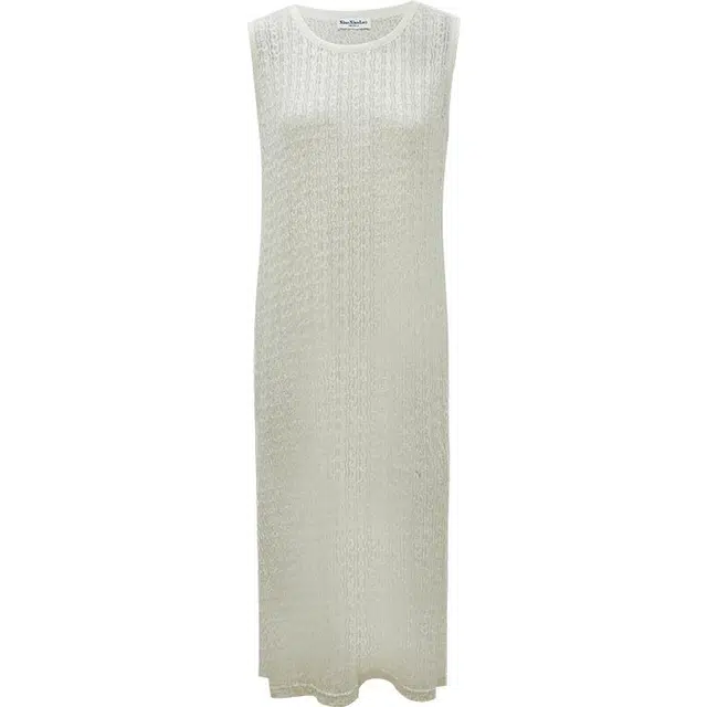 小小拉 镂空罩衫背面开叉针织无袖裙装 燕麦色