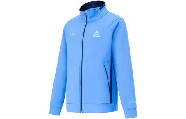 李宁儿童 童装 综合体能系列 纯色反光弹针织运动夹克 男童 海湾蓝