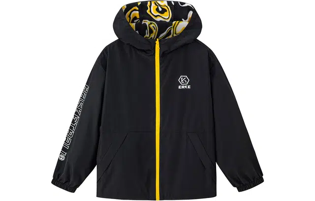 尔克 童装 纯色连帽拉链夹克外套 男童 黑色