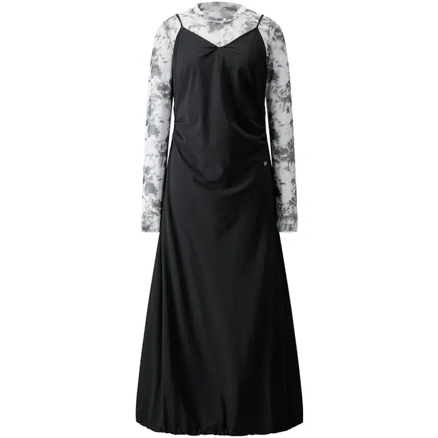 太平鸟 挺括舒适质感收腰长袖连衣裙 女款 黑色