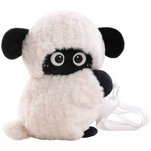 抱竹 黑色小羊可爱趴趴包毛绒玩偶 聚酯纤维 双肩包 大号 女款 黑白