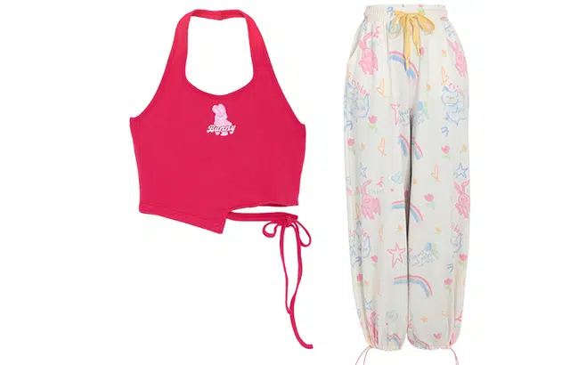 森女部落 甜心派对~多巴胺甜辣风挂脖背心高腰休闲运动裤涂鸦裤子套装原创 女款