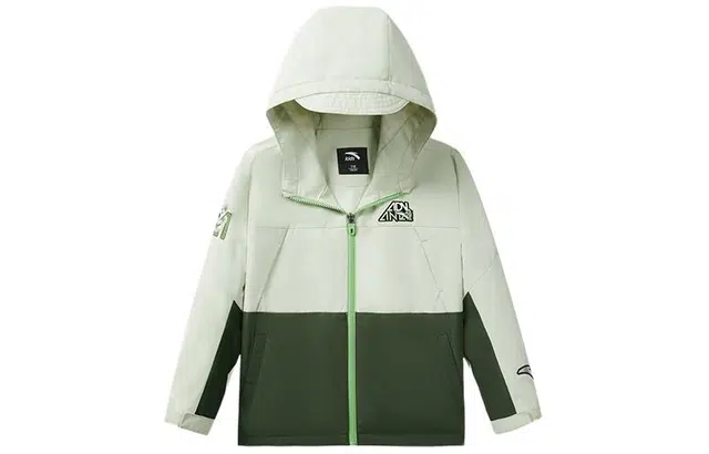 儿童款 安踏儿童 拼色字母拉链加绒户外防风夹克外套 仙芽绿