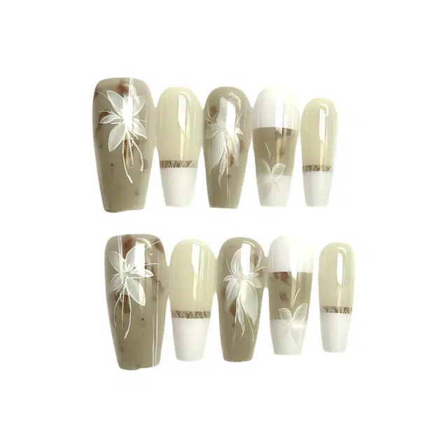 计轩 温柔显白高级喷胶印花法式  穿戴甲 中长款素影晕染 可爱