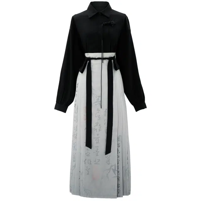 森女部落 旧梦江湖 原创改良汉元素马面裙水墨风套装新中式衬衫两件套高腰半身长裙裙装套装 女款