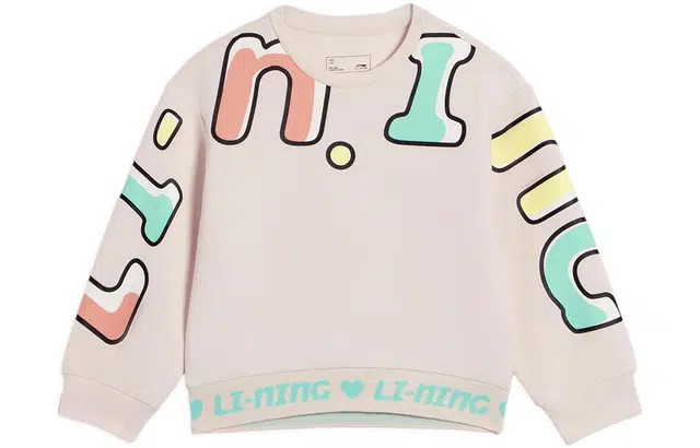 李宁儿童 童装 运动生活系列 字母印花宽松圆领套头卫衣 女童 粉杏色