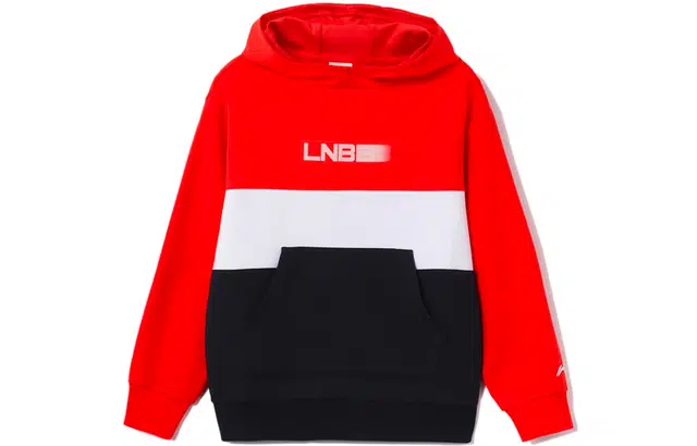李宁 童装 运动篮球系列 撞色宽松连帽套头卫衣 男童 红色