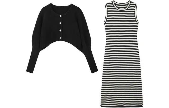 【dme】短款外套开衫条纹裙装套装 女款 黑色