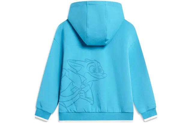 李宁儿童 疯狂动物城系列 卡通印花高弹宽松开衫连帽卫衣 儿童款 暗湖蓝