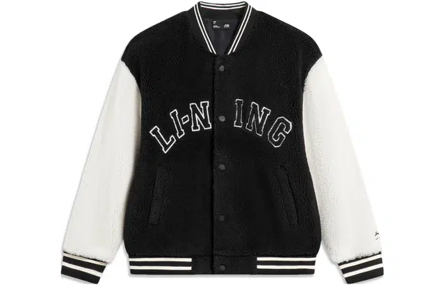 李宁儿童 运动生活系列 撞色棒球领仿羊羔绒夹克外套 儿童款 黑色