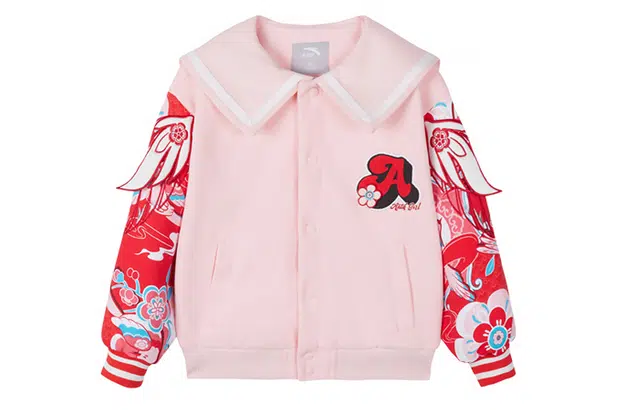 安踏儿童 撞色翻领字母刺绣长袖休闲防风保暖夹克外套 儿童款 气泡粉