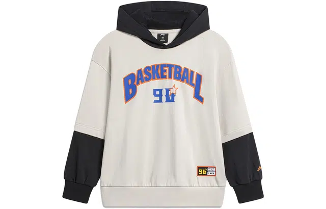 李宁儿童 篮球系列 撞色字母印花连帽卫衣 儿童款 燕麦灰