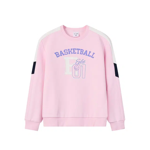 鸿星尔克儿童 圆领洋气字母舒适长袖卫衣 薰衣草紫 青少年