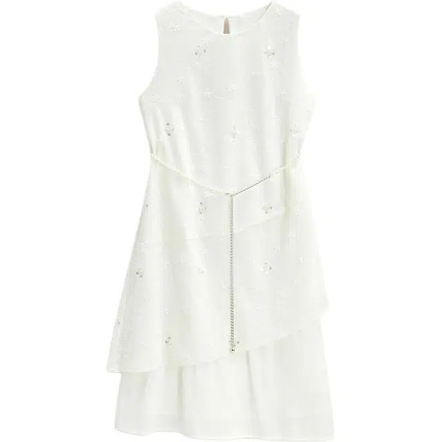 爱依服 法式蕾丝圆领中长款无袖连衣裙 女款 杏