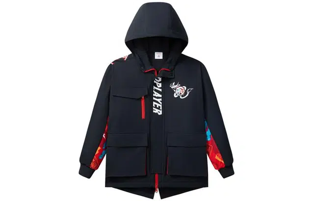 安踏儿童 新年款 初登龙门 拼色摇粒绒连帽运动保暖夹克 儿童款 梦幻黑