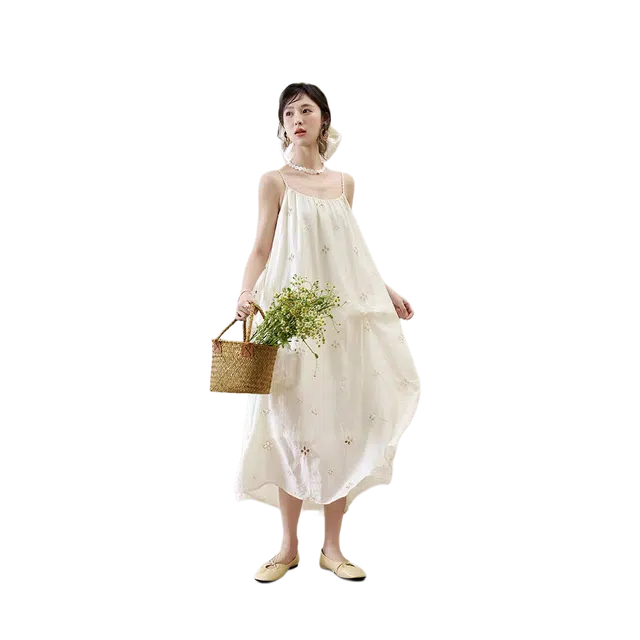 谜秀 复古显瘦气质吊带连衣裙 女款 米杏色