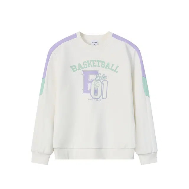 鸿星尔克儿童 圆领洋气拼色长袖卫衣 纯净白 青少年