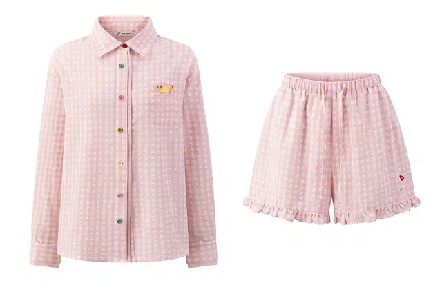 东鲸岁时记 可爱甜美格子长袖衬衫宽松显瘦休闲套装 女款 两件装 粉色