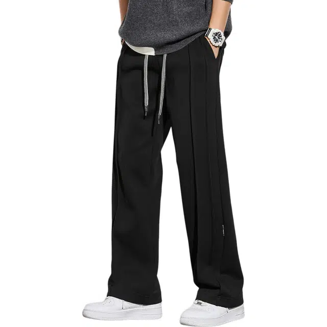 童先森 美式高级复古纯色直筒宽松垂感针织休闲裤 男款