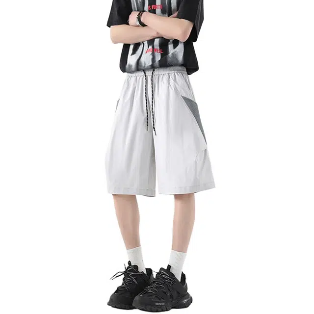 佐菲利 美式拼接结构设计感潮牌速干裤子宽松直筒休闲短裤 男女同款