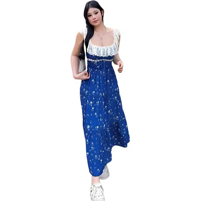 哒头下雨不愁 度假风方领碎花吊带连衣裙 女款