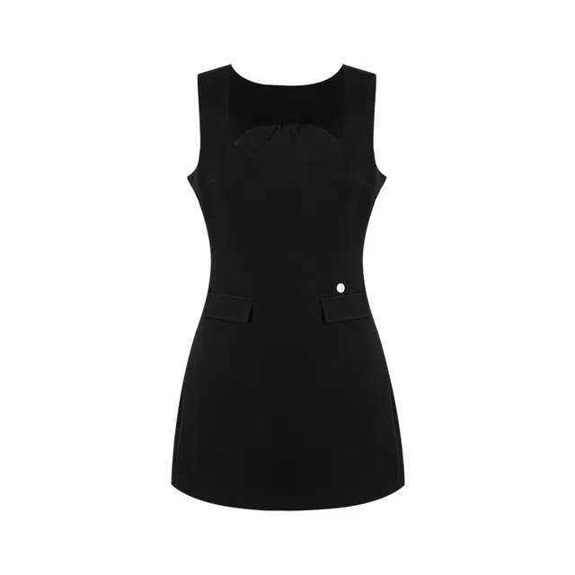 花铃太太 学院风修身纯色设计感无袖连衣裙 女款 黑色