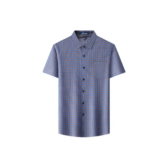 富铤 美式复古小格纹轻薄透气百搭休闲短袖上衣衬衫 男款