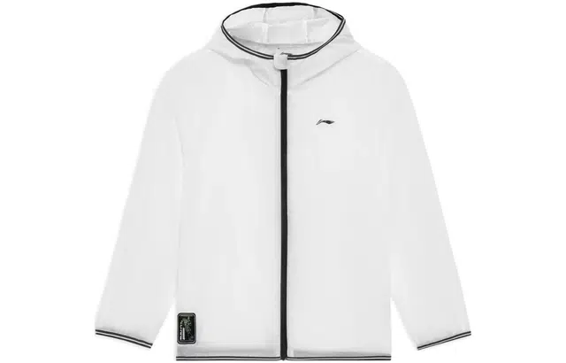 李宁儿童 李宁跑步系列 纯色拉链连帽运动风衣夹克 儿童款 标准白