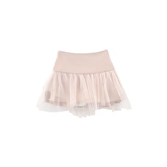 花栗鼠小姐 立体网纱纯色半身休闲短裙 女款 粉色