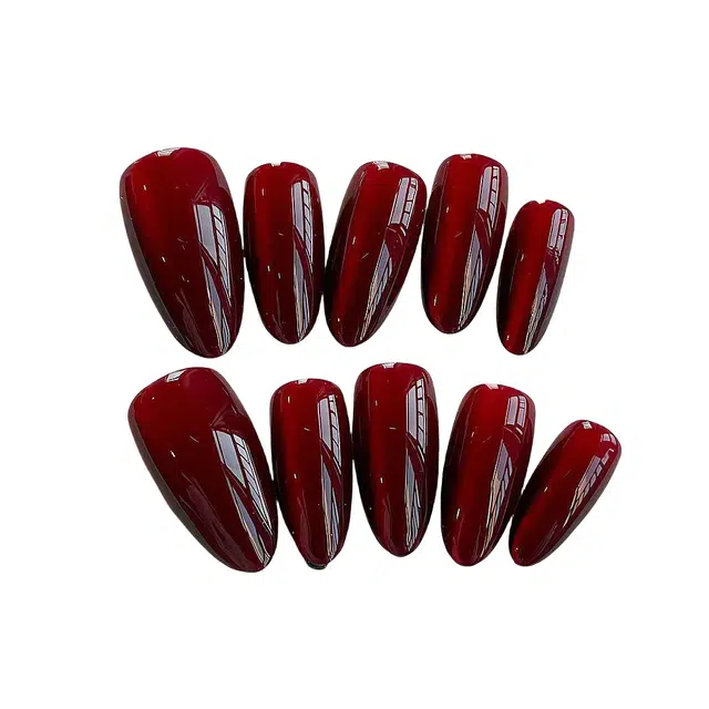 计轩 秋冬贴片显白红宝石  穿戴甲 尖型安可拉红纯色 亮片