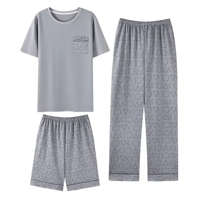 向薇 短袖薄款加大码休闲简约家居服睡衣套装 男款