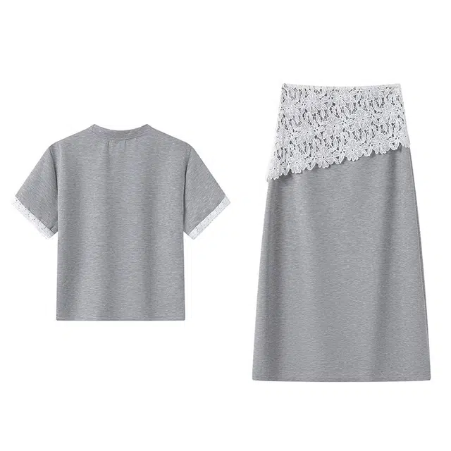 古莲菲 时尚拼接短袖两件套裙装套装 女款