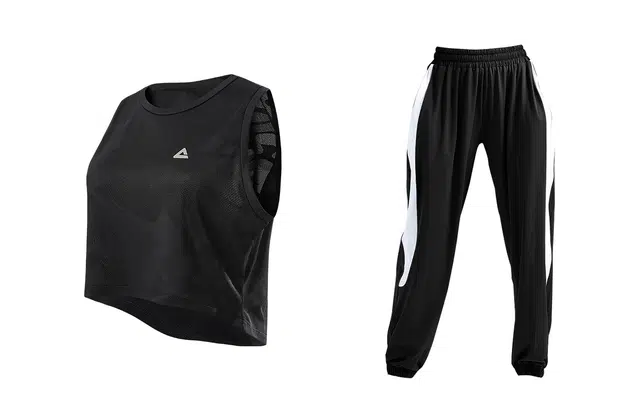 匹克 瑜伽服健身运动服套装 黑色背心黑白运动裤两件套健身套装 女款