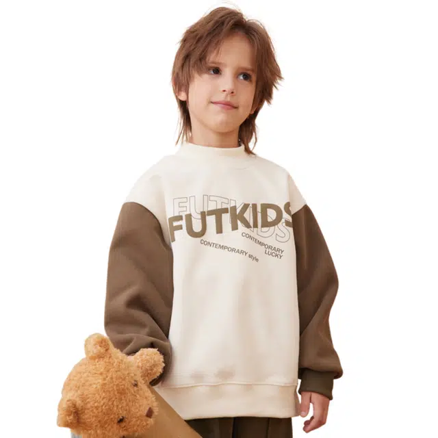 十月妈咪 美式复古舒适圆领字母卫衣 中小童