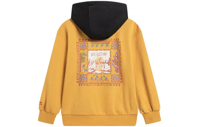 李宁儿童 撞色字母印花连帽宽松套头 卫衣 儿童款 矿物黄