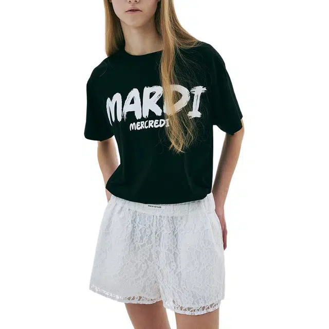 MARDI MERCREDI SS25 SHORTS BRUSH LOGO FLOWER LACE_IVORY