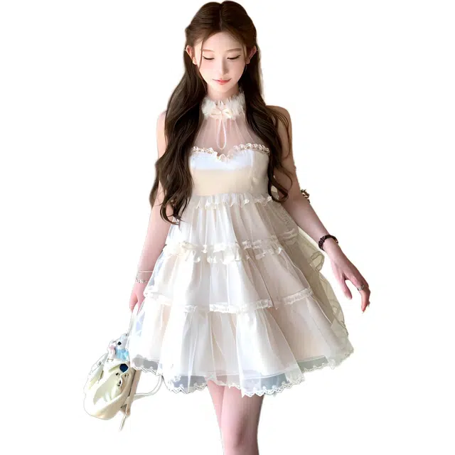 缪斯的诱惑 蕾丝手工花朵高级感无袖连衣裙 女款