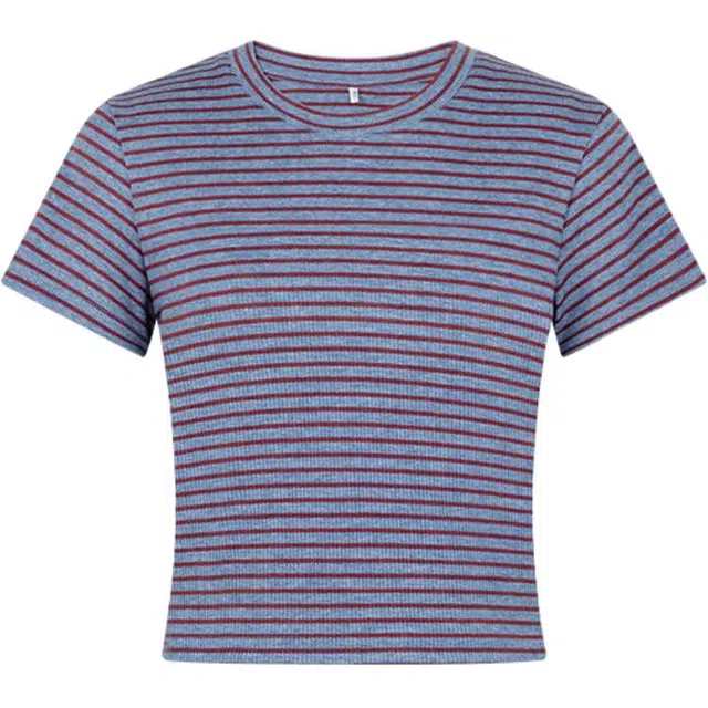 美洋 修身显瘦条纹常规短袖截短上衣 女款