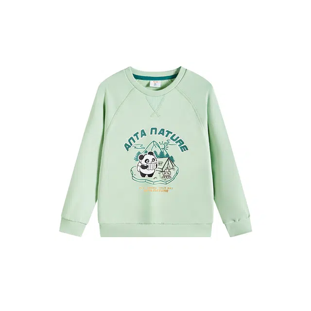 安踏儿童 圆领时尚柔软轻盈卫衣 飘带绿 中小童