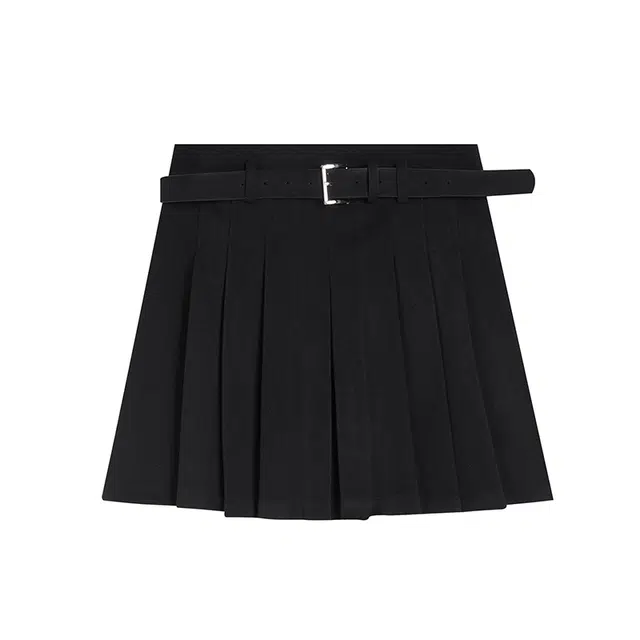 冰淇淋与鲸 纯色设计细腻柔和防走光百褶休闲短裙 女款 黑色