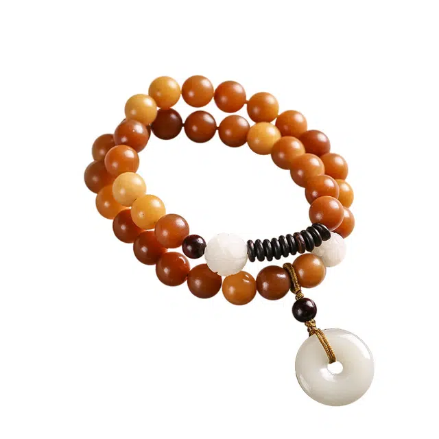 静范 平安扣吊坠佛珠  新中式小众独特设计 双圈叠戴盘玩串珠  考试考研上岸 #好运 菩提根 手串 男女同款情侣款